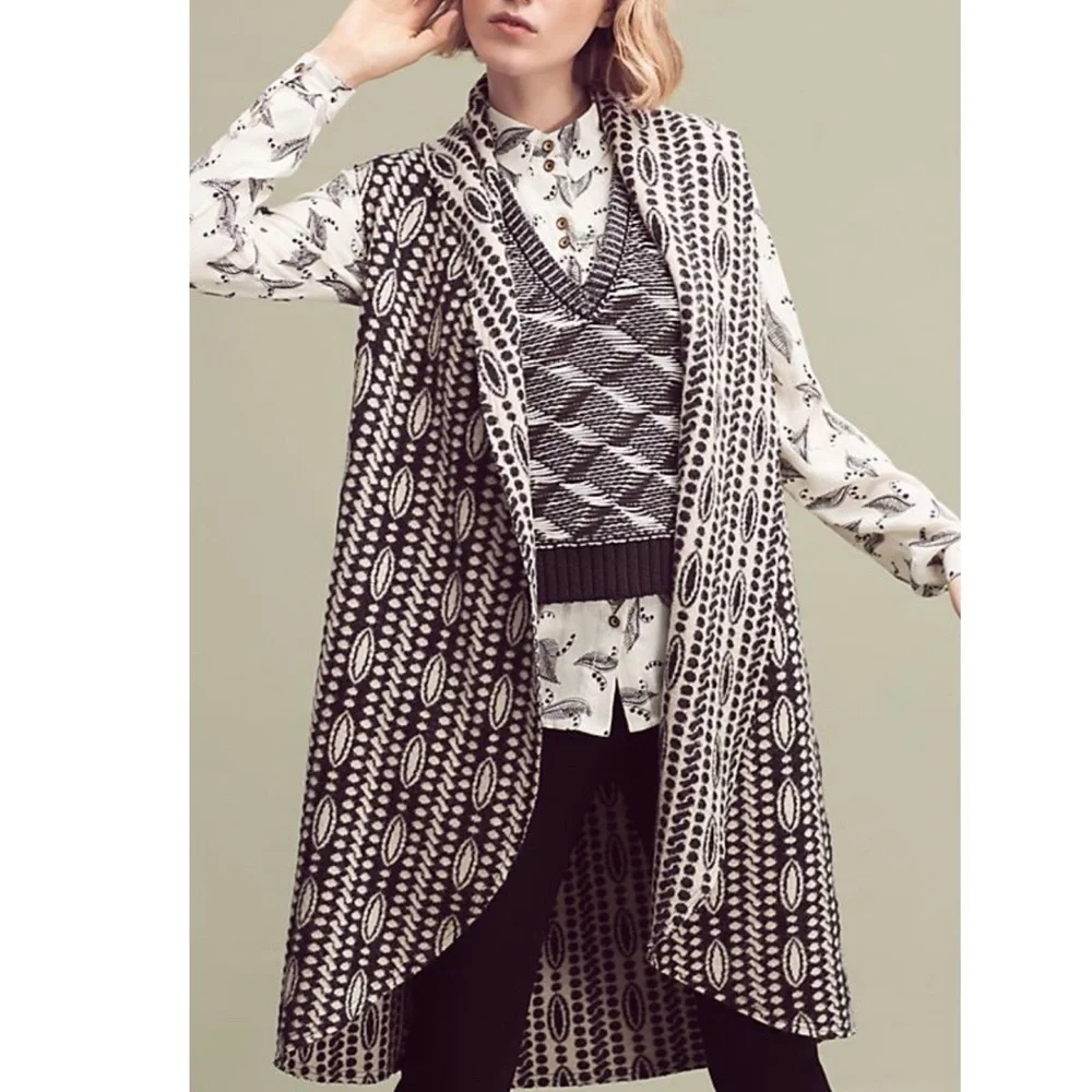 Anthropologie Moth Draped Jacquard Wool Blend Duster Sz XS /S